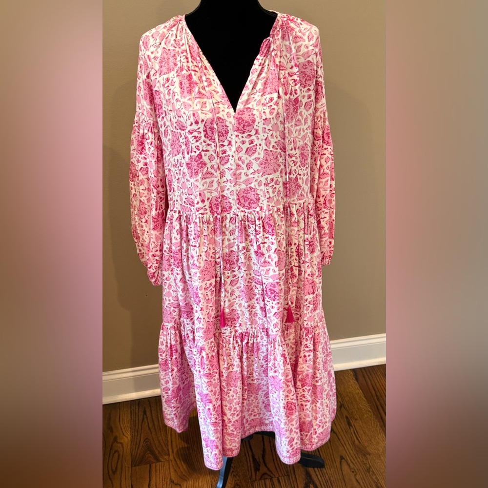 Women’s NATALIE MARTIN Briana dress- pink/white 100% silk. Size small - Picture 5 of 11